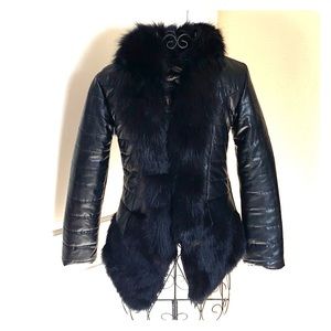Faux Leather Jacket w/ Fur Collar